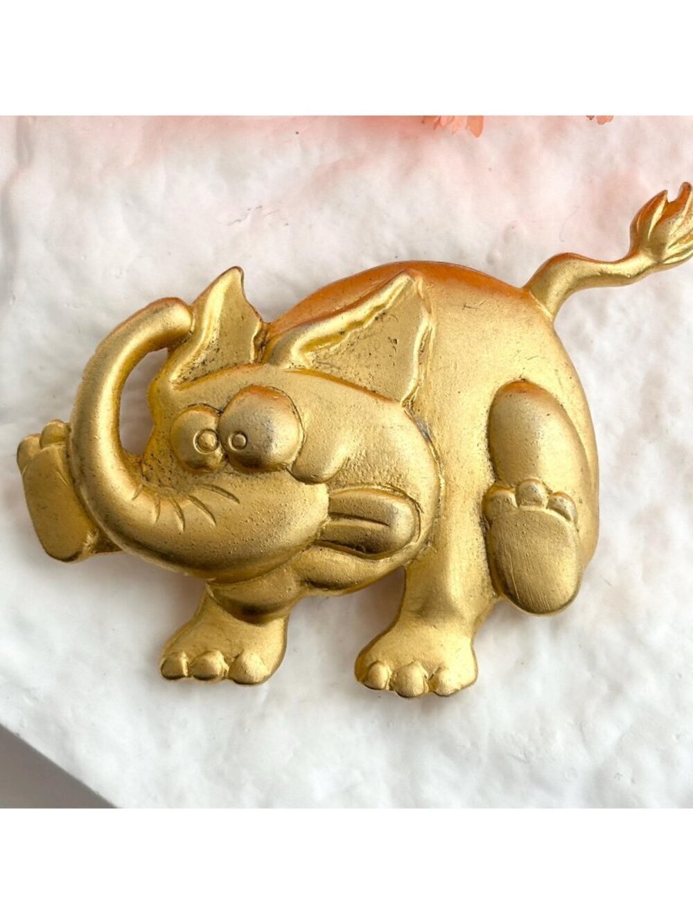 Elephant Figural Brushed Gold Toned 1988 Vintage Costume Jewelry Brooch